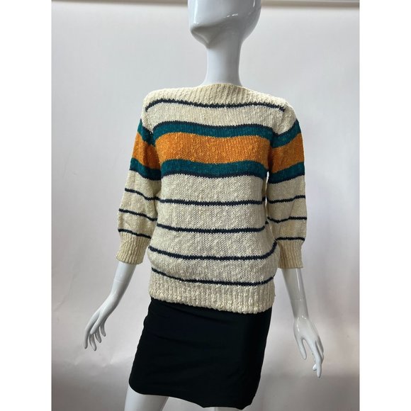 Liz Claiborne Vintage Stripe Boatneck Sweater  Sz Small Beige  Stripe - Picture 11 of 16